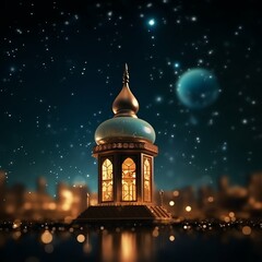 Obraz premium Eid mubarak and ramadan kareem greetings with islamic lantern and mosque. Eid al fitr background