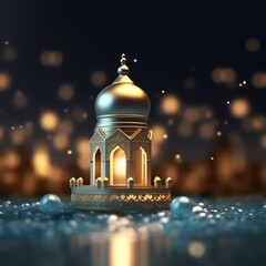 Obraz premium Eid mubarak and ramadan kareem greetings with islamic lantern and mosque. Eid al fitr background