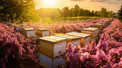 Fotobehang countryside frame bee farm © vectorwin