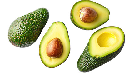 Avocado in delicious food style, top view on transparent white background