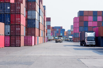 Logistics of international container transport and cargo planes in container yards. freight...