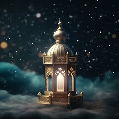 Obraz premium Eid mubarak and ramadan kareem greetings with islamic lantern and mosque. Eid al fitr background