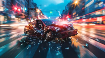 Nighttime Traffic Accident, Illuminated by City Lights, Depicting Urgency and Emergency, Perfect for Educational and Awareness Content - obrazy, fototapety, plakaty