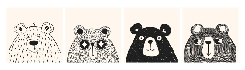 Set of various cute bear heads. Trendy vector illustration. - 776977545