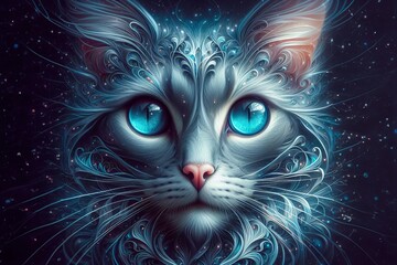 A cat with blue eyes and blue face