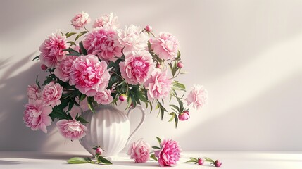 bouquet of peonies in a porcelain vase.