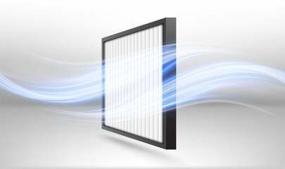 Air filter with blue waves effect. Antibacterial, dust, solid particle filtration and ventilation.