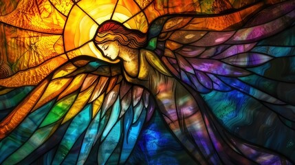 angel portrayed as a stained glass window
