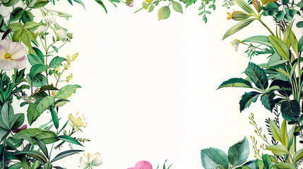 background with A border of 35mm film from a 1930s botanical book, Water colour illustrations of plants Frame in the border - obrazy, fototapety, plakaty