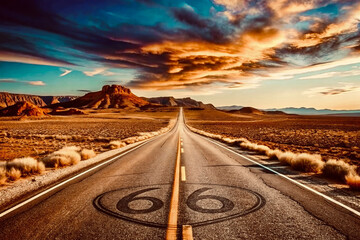 Route 66 in the desert - obrazy, fototapety, plakaty