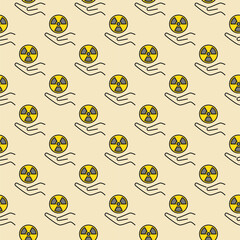 Radiation sign on Hand vector Radiology colored seamless pattern