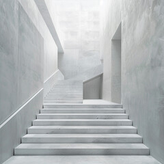 : A minimalist staircase in a modern art gallery, leading visitors on a journey through abstract...
