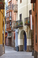 Picturesque colorful street of Castello de Empuries. Girona, Catalonia. Spain