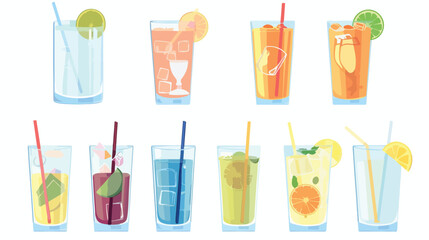 Flat icons for glass and straw vector illustrations
