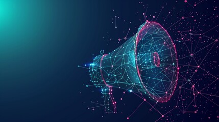 An illustration of a vibrant megaphone on a blue background symbolizing digital marketing, with ample copy space for advertising content.