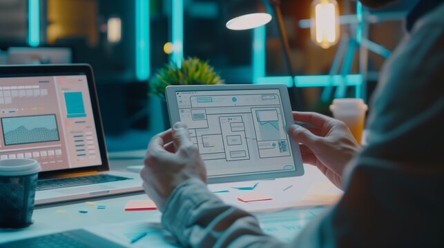 UX developer and UI designer collaborating on a website project, focusing on creating an effective and engaging user experience for optimal interface design.