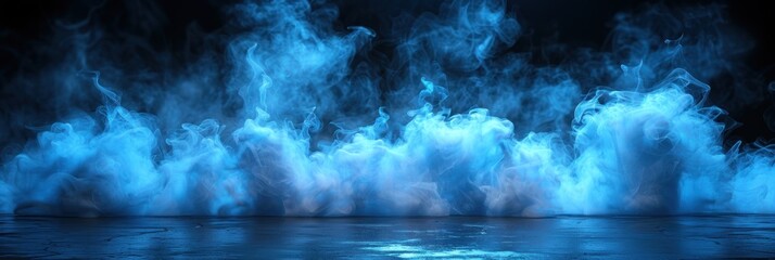 Blue smoke billows out of the water surface - obrazy, fototapety, plakaty