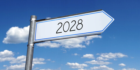Fototapeta premium 2028 - metal signpost with one arrow