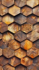 Obraz premium Detailed view of a wooden wall featuring cubes arranged in a fish scale pattern. Background, wallpaper.