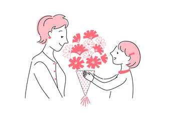 母の日イラスト_花束を渡す女の子　アトリエマユコ