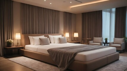 Blankets on mattresses, chairs and tables are in the interior concept house for hotels, resorts and luxury elegant housing, for rest, relaxing, sleeping.