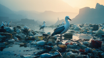 A visual journey portraying the sustainable practices and their impact, from beach cleanups to wildlife conservation, narrating the story behind these efforts - obrazy, fototapety, plakaty