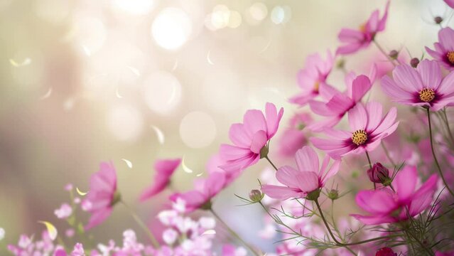 pink flowers in spring with sparkling light background animation looping video 4k