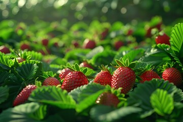 Bountiful Berries A Field of Fresh Strawberries Generative AI