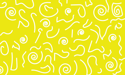 White line doodle seamless pattern on yellow background