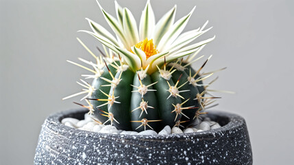 cute mini Gymnocalycium cactus plant in a pot, white background