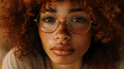 Portrait of a girl with glasses and freckles