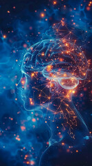 Brain-Computer Interface, Futuristic Sensation, Technological Sensation, Artificial Intelligence, Glowing Lines, Brain