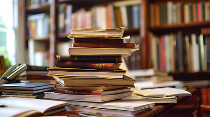 Aesthetic arrangement of vintage book spines on a sophisticated library background