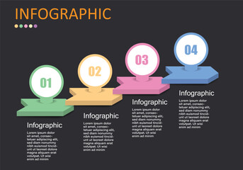 Vector infographic arrows with 4 hierarchical levels placed on a gray background to make presentations more interesting and understandable. It will present education, finance, management, planning.