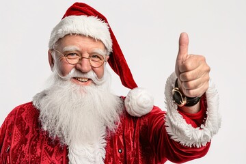 a man in a santa garment giving a thumbs up