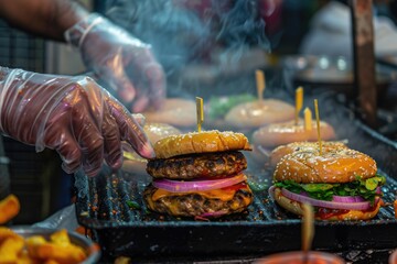 Indian chef prepares burger at Atmanirbhar Bharat exhibition.
