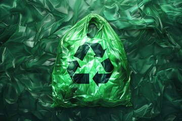 Reduce reuse recycle campaign banner with green plastic bag