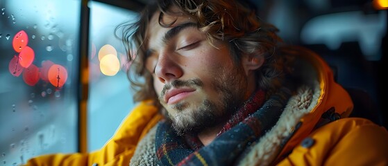 A young man fell asleep while driving. Concept Drowsy Driving, Highway Safety, Preventing Accidents, Importance of Rest, Driver Alertness