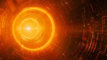 Obraz premium Technology reigns supreme and abstract circles dance in the orange background.