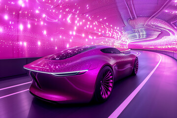 Futuristic sports electric car in neon lights