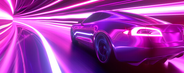 Illustration of neon concept electric car - obrazy, fototapety, plakaty