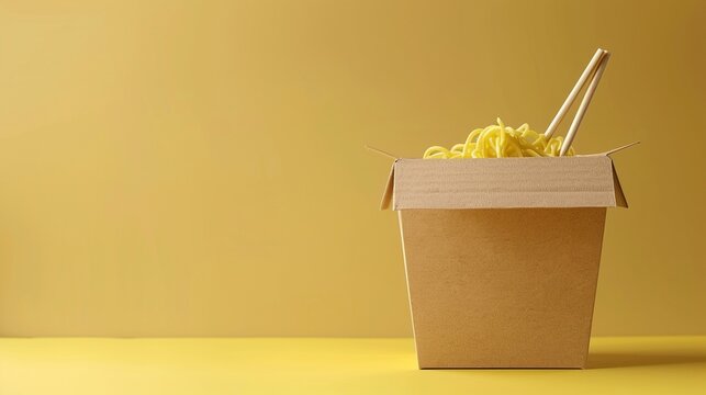 Ecofriendly noodle Kraft box mockup, minimalist setup, bright background