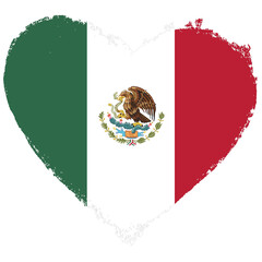 Mexico flag in heart shape isolated on transparent background.