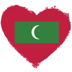 Maldives flag in heart shape isolated on transparent background.