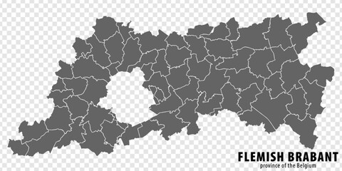 Blank map Province Flemish Brabant of Belgium. High quality map Flemish Brabant with municipalities on transparent background for your web site design, logo, app, UI.  EPS10. - obrazy, fototapety, plakaty