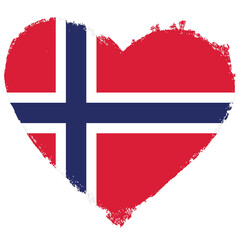 Norway flag in heart shape isolated on transparent background.