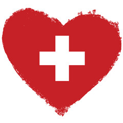 Switzerland flag in heart shape isolated on transparent background.
