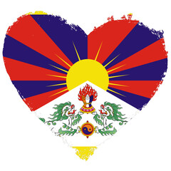 Tibet flag in heart shape isolated on transparent background.