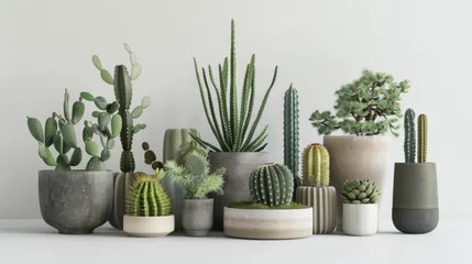 Foto op Canvas This contemporary desertinspired podium features a collection of cactuses and aloe plants in a variety of shapes and sizes. The muted . . © Justlight