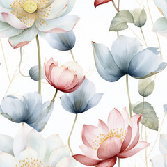 PatternNetz.29, minimalist, pastel, flowers, lotus, seamless, watercolor